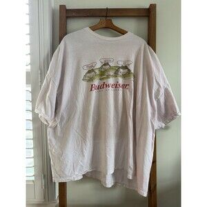 Vintage 1995 Budweiser Beer Frog Tee Size 3XL Made In USA "Bud Weis Er" Pink